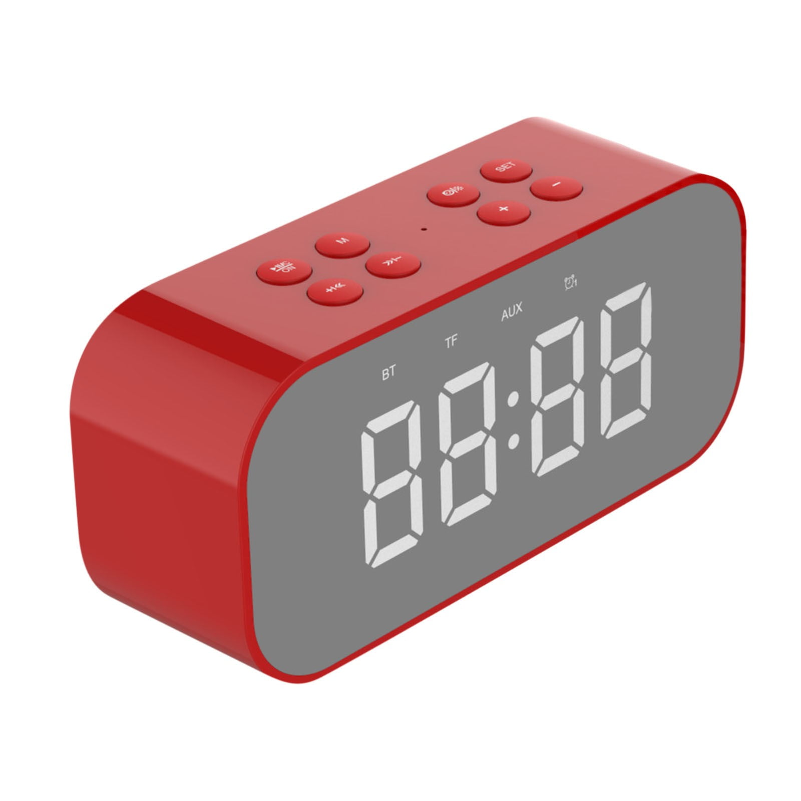 LACKUST Alarm Clock Bluetooth Speaker High Power Portable Column For PC Computer Speakers Subwoofer Box Music Center FM,Red