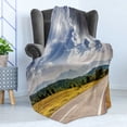 thumbnail image 4 of Landscape Soft Flannel Fleece Throw Blanket, American Desert Abandoned Road Hot Sunny Clouded Weather Art Image, Cozy Plush for Indoor and Outdoor Use, 60" x 80", Amber Taupe Green, by Ambesonne, 4 of 5