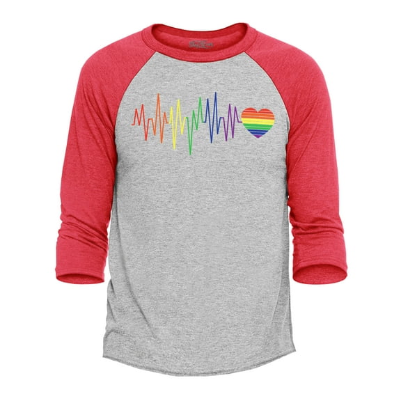 Shop4Ever Men's Gay Heartline LGBTQ Pride Raglan Baseball Shirt X-Large Heather Grey/Red