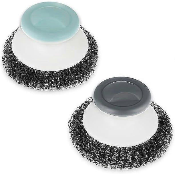 2-pack stainless steel brushes with handles, steel wool brushes for cleaning dishes, heavy duty cleaning supplies for pots, pans, grills
