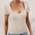 thumbnail image 4 of Defitshape Women's Crop Tops Shirt Soft T Shirt Basic Square Neck Fashion Knit Fitted Casual Lightweight Top Apricot 14, 4 of 4