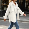thumbnail image 5 of Women's Fringed Hem Denim Jacket, Lapel Button Front Long Sleeve Oversized Jean Shacket with Chest Pockets Casual Outerwear White-AB M(M), 5 of 8