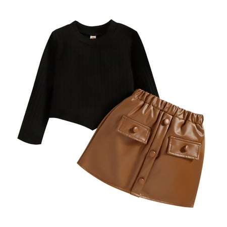 

ZHUASHUM Toddler Girls Long Sleeve Ribbed T Shirt Tops Skirt Outfits
