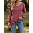 thumbnail image 3 of Button Up Blouses Tops for Women Elegant Lantern Long Sleeve T-Shirts Ribbed Knitted Tunic Tee Shermie, 3 of 6