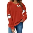 thumbnail image 3 of yoeyez Halloween Sweatshirt Women Ghost Pumpkin Long Sleeve Shirt Crewneck Casual Fall Spooky Pullover Tops Red,S, 3 of 4