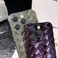 thumbnail image 3 of Compatible with iPhone 14 Pro Case for Women 3D Luxury Woven Grid Pattern Desgin Plating Phone Case Camera Protection Shockproof Phone Case for iPhone 14 Pro 6.1" - Purple, 3 of 11