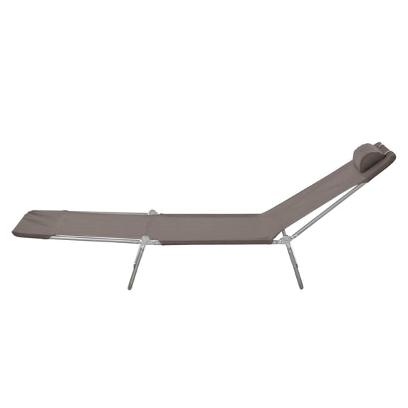 Folding Chaise Lounge Chair, Outdoor Sun Tanning Chair, 5-Position Reclining Pool Chair, Brown, Portable Beach Lounger with Pillow