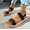 Black, variant on Aueoeo Women's Elastic Flat Sandals No Slip Straps Flat Slide Sandals Fashion Casual Summer Flat Shoes