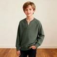 thumbnail image 2 of Fesfesfes Boys Casual Raglan Long Sleeve V Neck Shirt Solid Color Top for Kids Tweens Soft Breathable Everyday Wear Youth Fashion Trendy Outfit School Play, 2 of 7