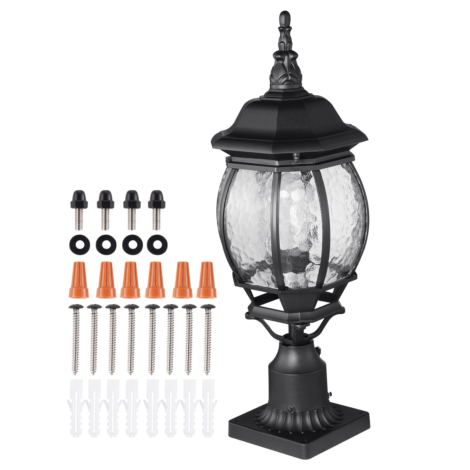 KFFKFF 2 Set Twilight to Sunrise Outdoor Post Light, 20.87 in, Weather-Resistant Lamp Post Lights with 3.5 in Pier Mount Base Glass Cover, Surge-Resistant Outdoor Pole Lights