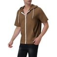 thumbnail image 4 of INSPIRE CHIC Men's Short Sleeve Hoodies Solid Color Zip Up Jackets with Hood M Brown, 4 of 7