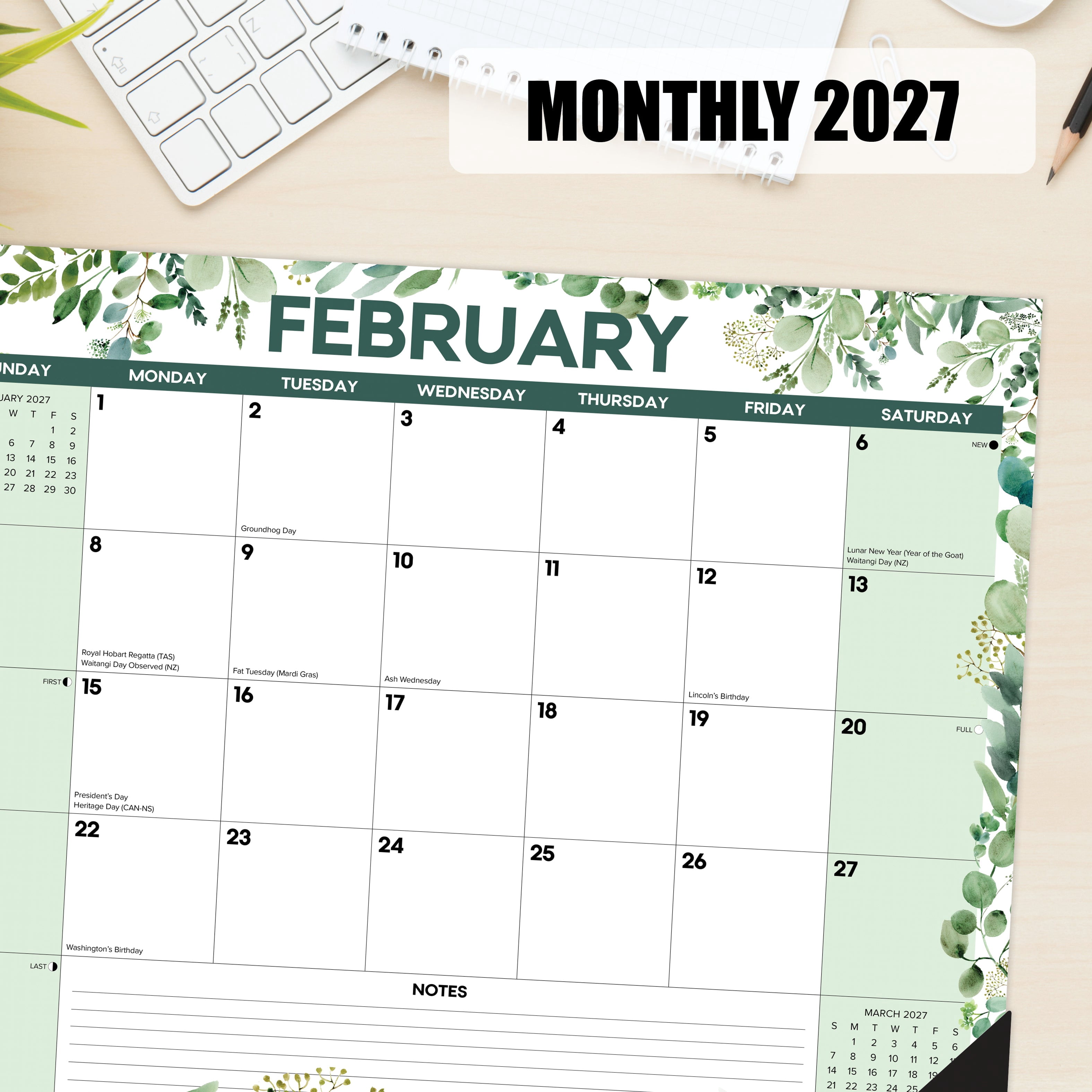 Willow Creek Press Eucalyptus 2027 22" x 17" Large Monthly Deskpad (66577)