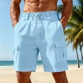 thumbnail image 2 of Dwellite Mens Linen Cargo Shorts Summer Casual Loose Elastic Waist Drawstring Lightweight Beach Vacation Shorts with Pocket Sky Blue M, 2 of 4