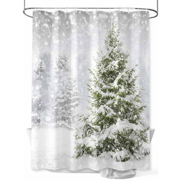 Winter Pine Tree Shower Curtain Set ,Waterproof Fabric Shower Curtains Snowflakes Christmas Tree Plant Shower Curtains for Bathroom,Bathroom Decor 36"x72"