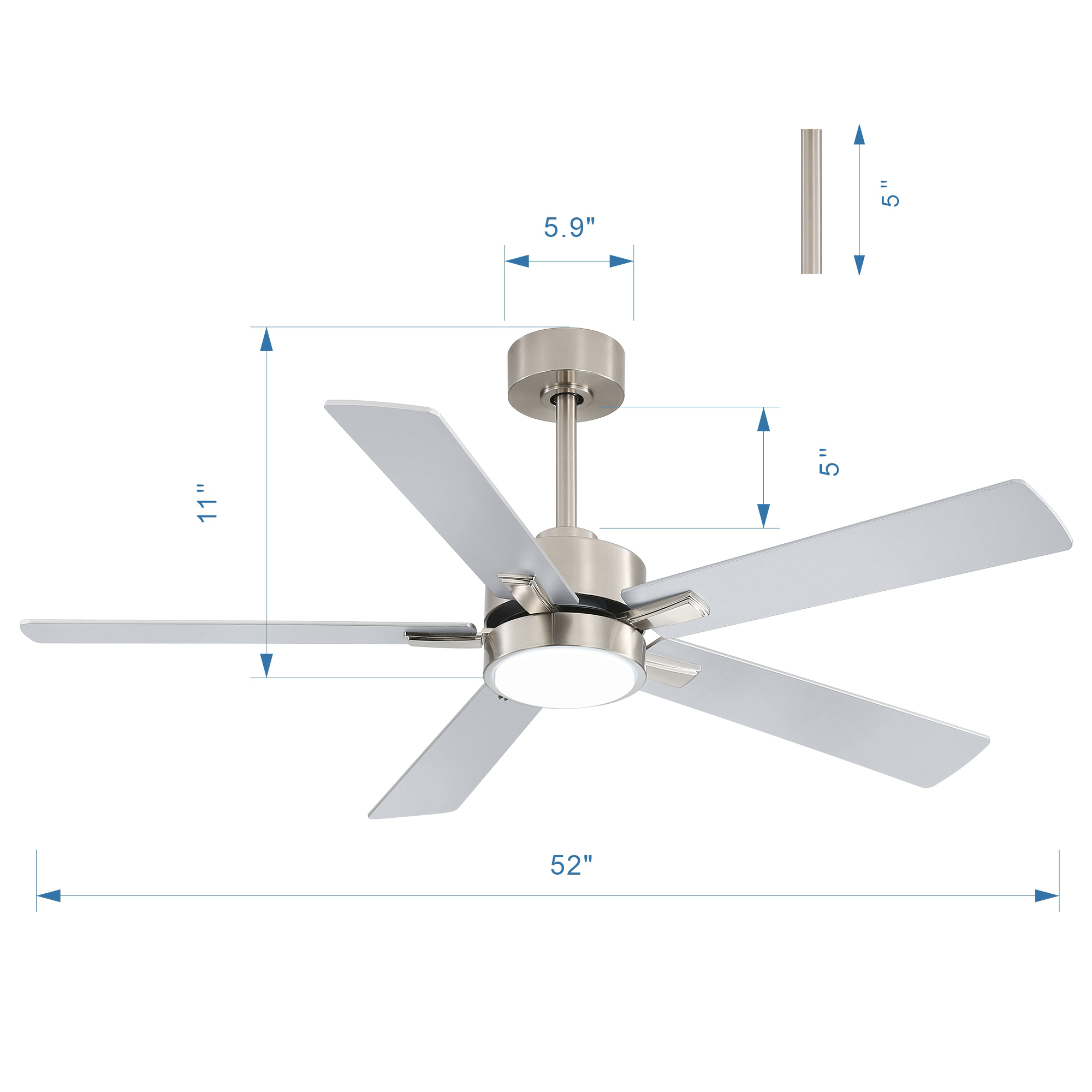 ALKAFY 52'' Satin Nickel LED Ceiling Fan with Remote, 3-CCT Adjustable & Reversible Motor for Home Rooms