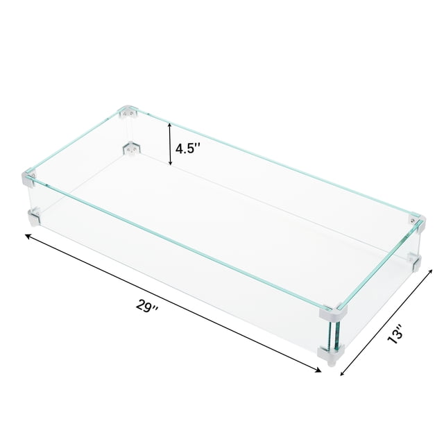 Zzistar Tempered Wind Guard for Firepits, Gas Fire Pit Wind Guard for Fire Table, Thick Square Glass Shield, Glass Panel with Hard Aluminum Corner Bracket & Feet