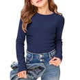 thumbnail image 2 of Aihuaihua Girls Long Sleeve Shirts size 10-12 Crewneck Stretchy Slim Fit Tops Ribbed Knit Casual Tee Shirt 3-14 Years, 2 of 6