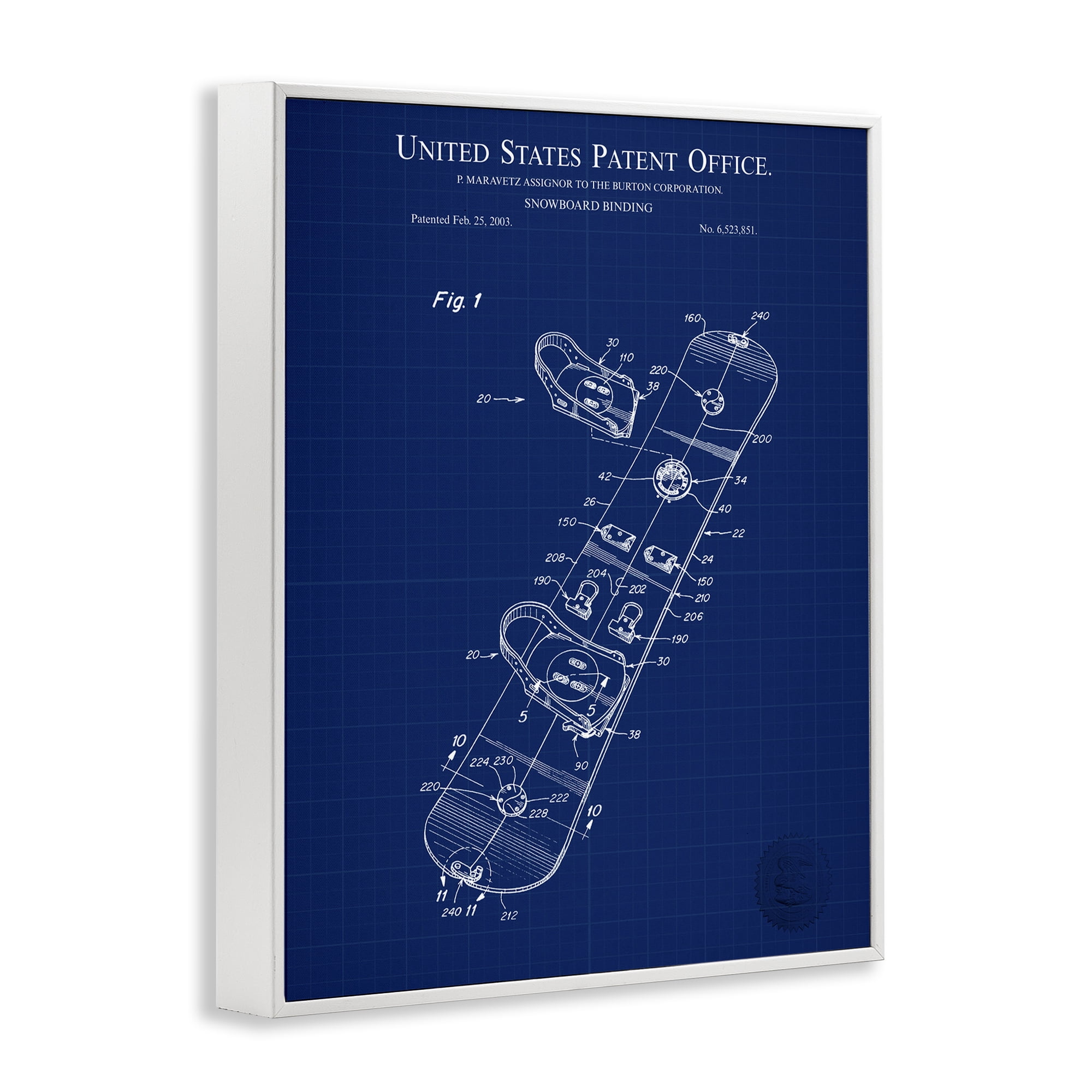 Stupell Industries Snowboard Binding Blueprint Transportation Painting White Framed Art Print Wall Art, 16 x 20