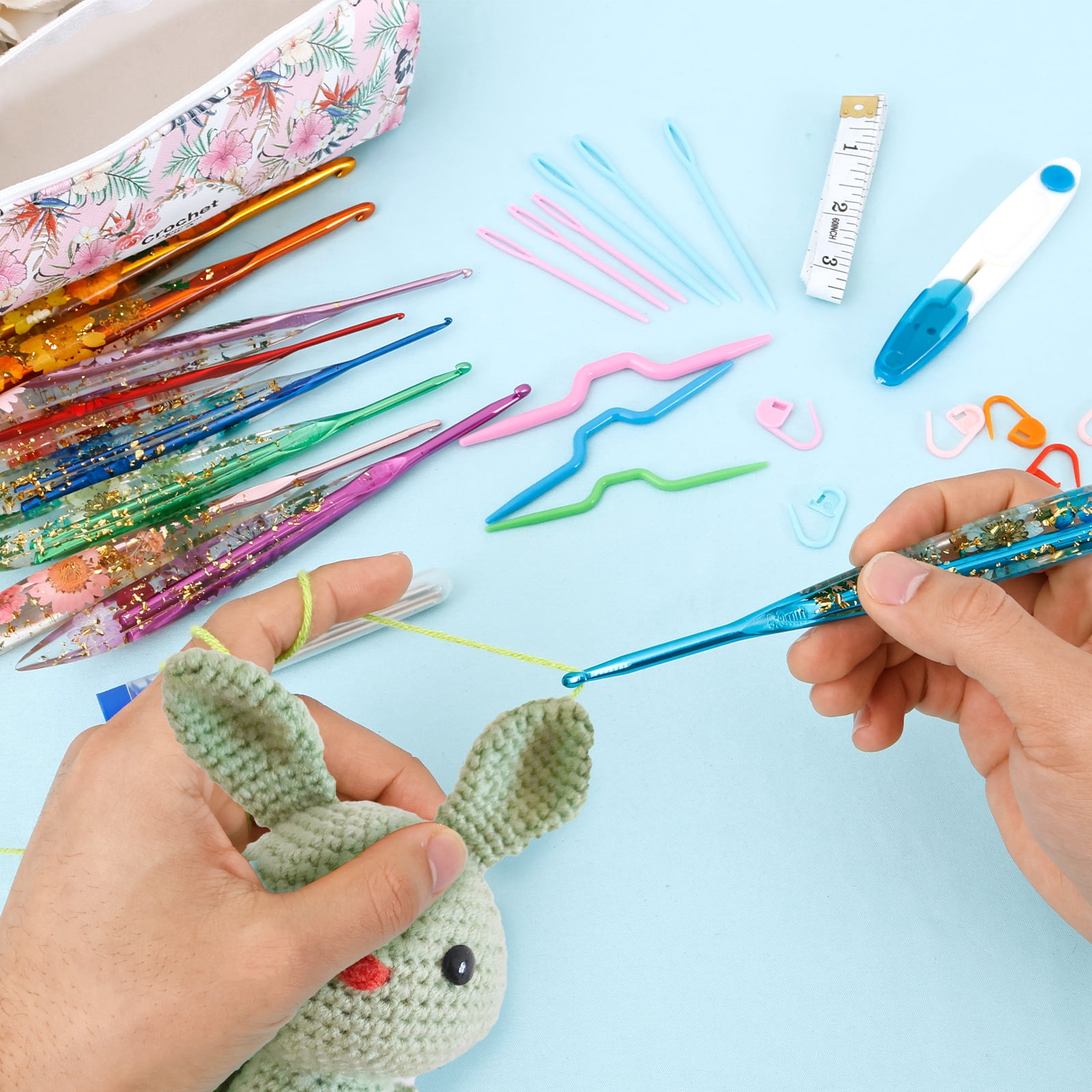FYJUCPA Crochet Hook Set, 9PCS Ergonomic Hooks with Floral Resin Grip & Storage Bag, for Blanket Doll Shawl Hat Scarf Crocheting, Great Gift