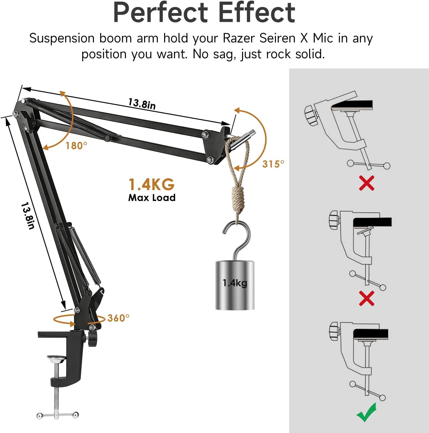 For Razer Seiren X Boom Arm, Heavy Duty Microphone Stand with Foam Cover & Adapter, Mic Arm Compatible with Blue Yeti, HyperX QuadCast, Shure SM7B, FIFINE K688 and more by YOUSHARES