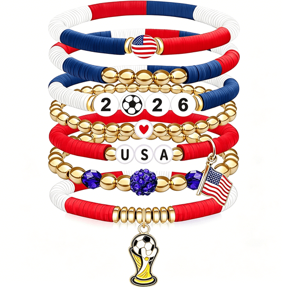 DESIGNICE 2026 World Soccer Game Day Bracelet for Women Men Teens Soccer Beaded Stretch Bracelet Soccer Gifts Outfit Costume Accessories