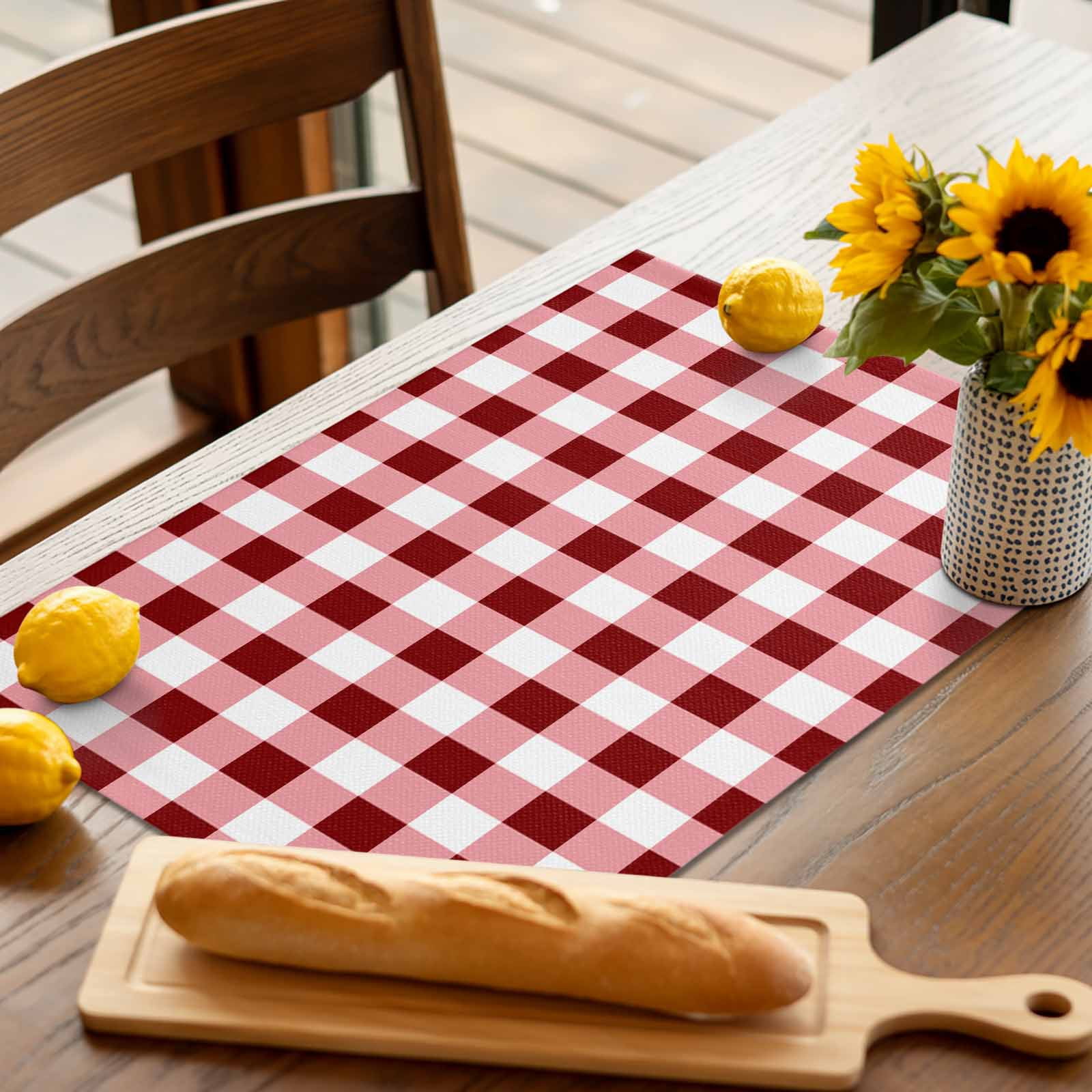 Placemats Set of 4, Red Check Buffalo Plaid Placemats Set of 4, Check Lines Tablemats Washable Placemat Table Decoration for Kitchen Table Dinner Party Home Decor Indoor Outdoor 13x19 Inch