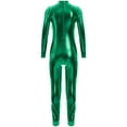 thumbnail image 2 of TiaoBug Kids Girls Metallic Full Body Unitard Gymnastics Jumpsuit Shiny Mock Neck Bodysuit Dancewear Green S/120, 2 of 7