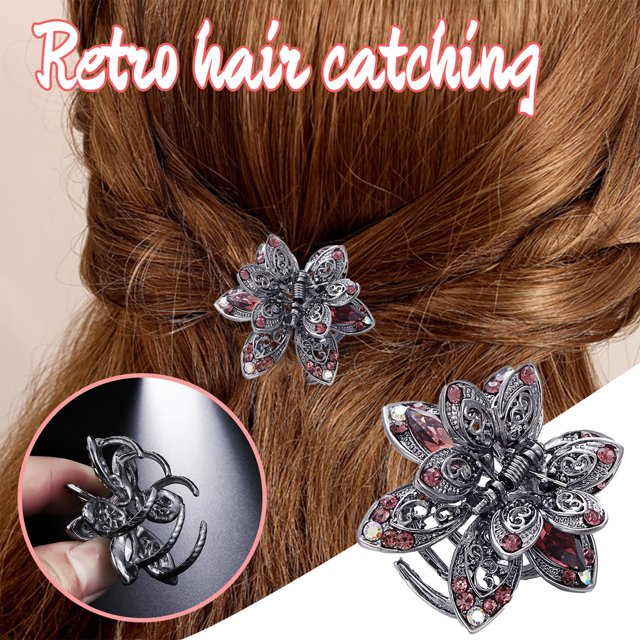 Elegant Rhinestone Flower Design Metal Hair Barrette Clip for Women