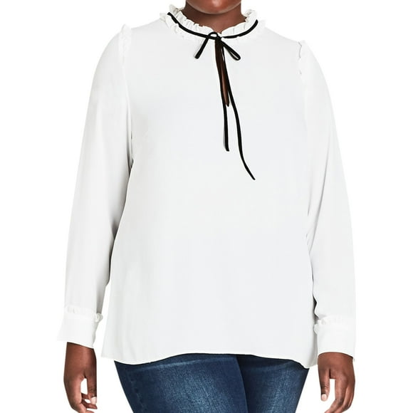 City Chic Womens Ruffle-Collar Pullover Blouse, White, Plus Size, M/18W