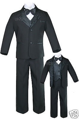 Toddler /& Boy S M L XL 2T 3T 4T-20 Black Wedding Formal Tuxedo Tail Suit 4 Baby