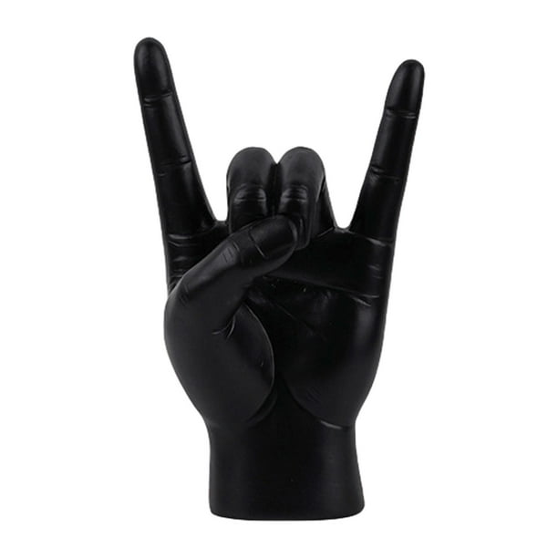 Estatua de mano de roca con gesto, colección de esculturas de mano, escultura de dedo moderna de resina Negro Izquierda