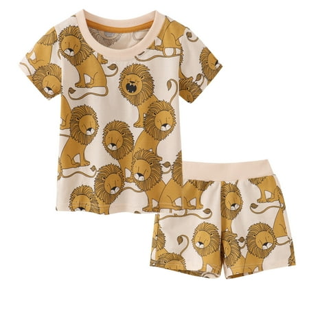 WOYY Little Boys Summer Outfits Lion Print Short Sleeve T-Shirt Shorts Set Sizes 5-6Y