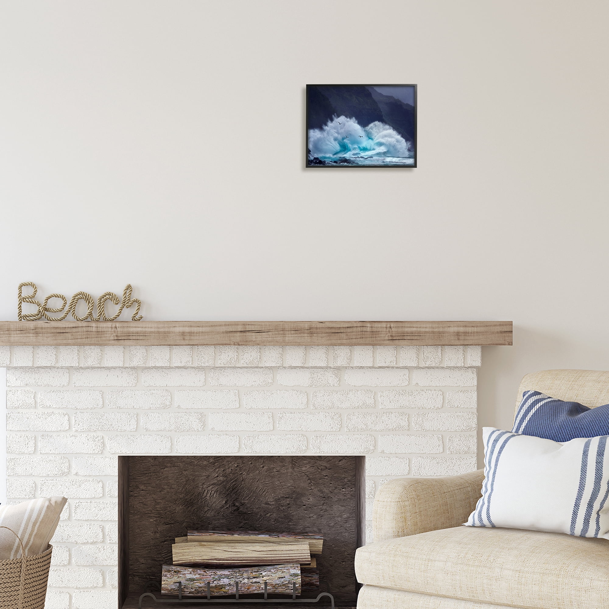 Stupell Industries Tsunami Waves Landscape Nature Photography Black Framed Art Print Wall Art, 14 x 11