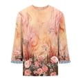 thumbnail image 6 of Women's 3/4 Sleeve Summer Tops Casual Round Neck Tshirts Vintage Floral Print Blouse Three Quarter Length Sleeve Tops Plus Size Clothes for Women, 6 of 6