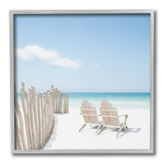 Stupell Industries Minimal Beach Chairs View Landscape Painting Gray Framed Art Print Wall Art, 24 x 24
