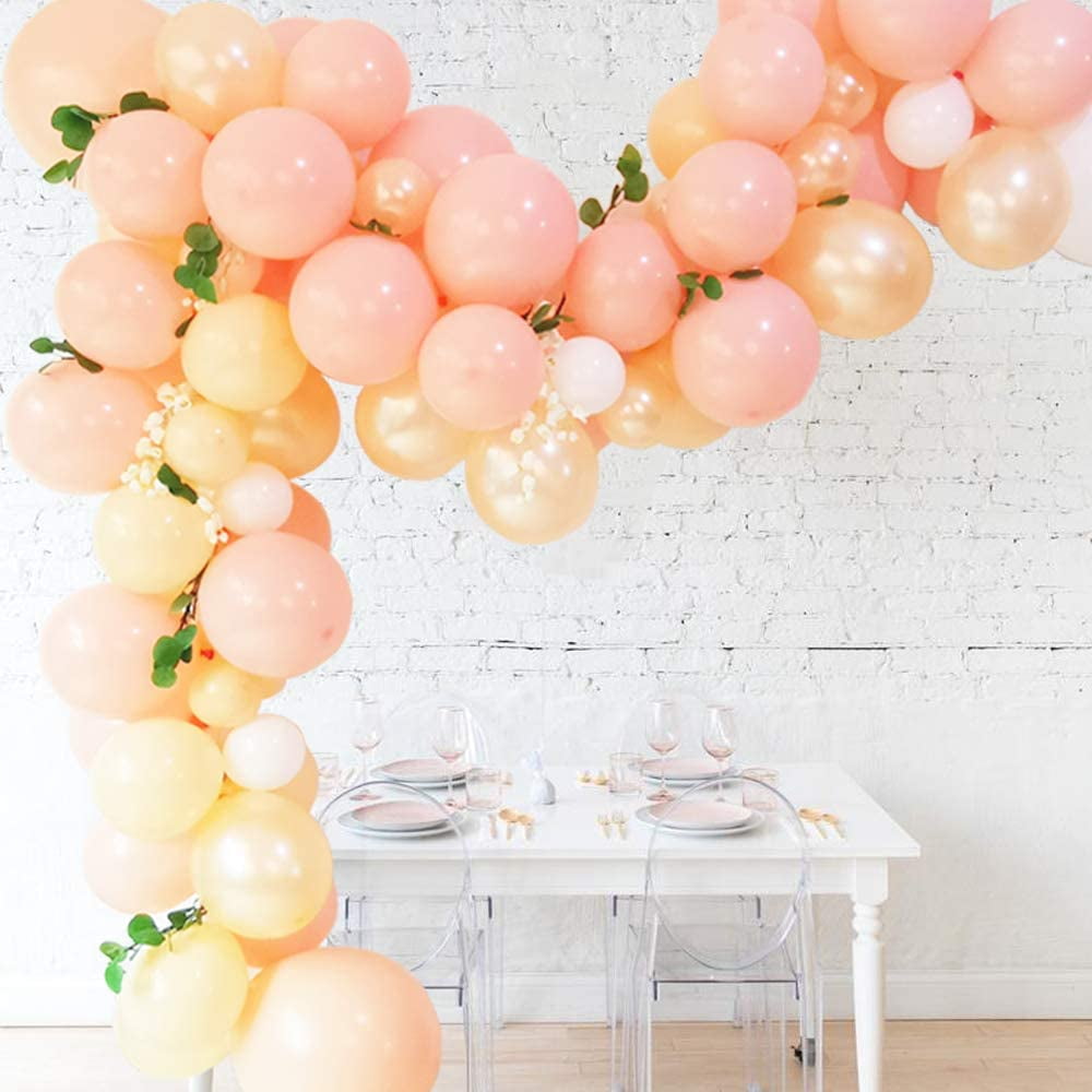 Eanjia Peach Balloon Arch Garland Kit 5-18' Peach Blush White and Champagne balloon for Baby Shower Peach Wedding Decor Clear Glue Dot Balloon Stripe Tape Hooks Easy DIY for First Use (Peach Color)