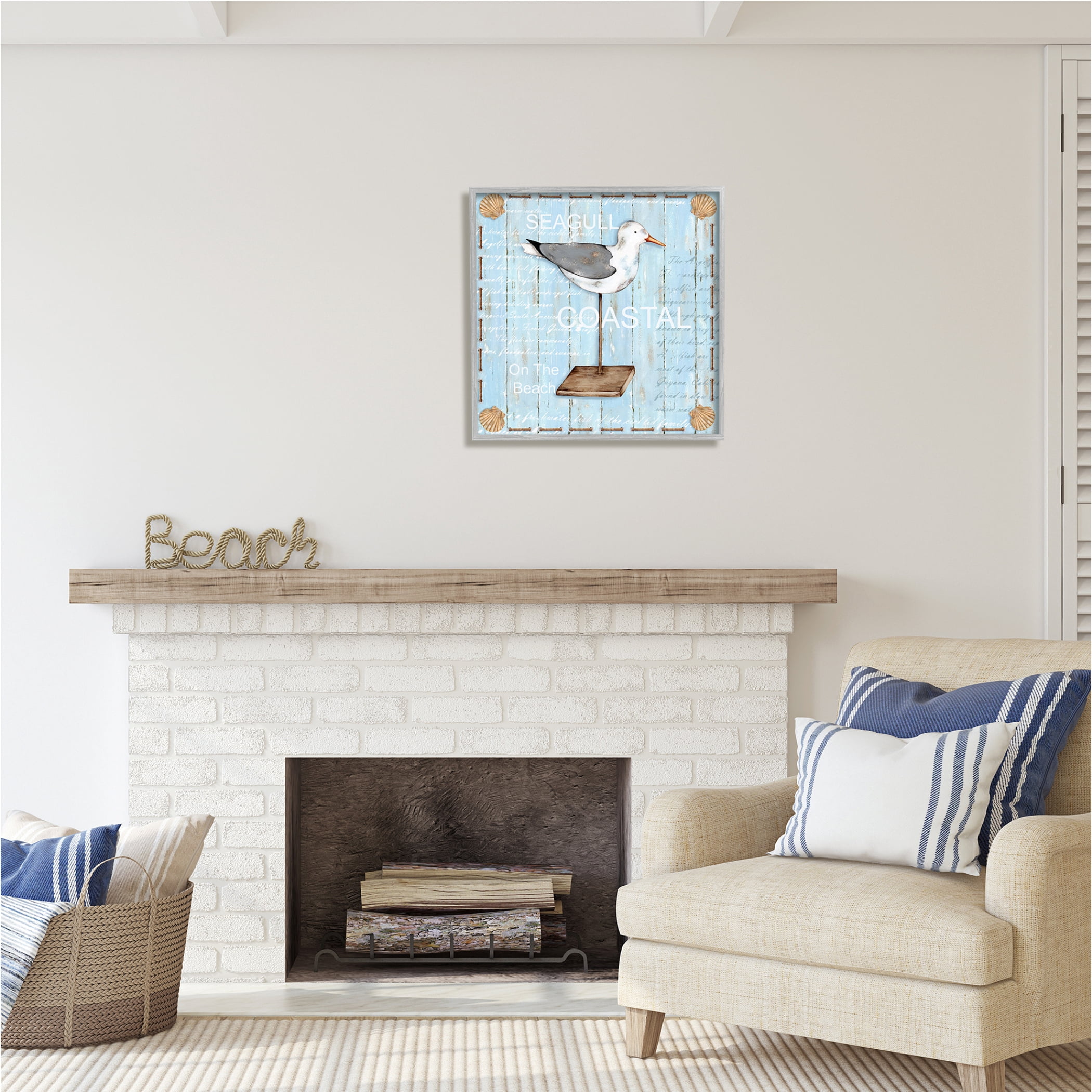 Stupell Industries Rustic Blue Seagull Animals & Insects Painting Gray Framed Art Print Wall Art, 24 x 24