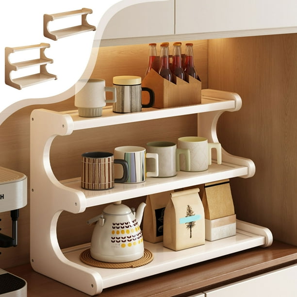 Estante de madera para tazas, organizador de tazas de café para encimera, estante de pared, diseño que ahorra espacio, decoración moderna para cocina, para bar en casa, estación de café, expositor de