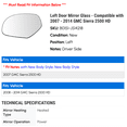 thumbnail image 2 of Left Door Mirror Glass - Compatible with 2007 - 2014 GMC Sierra 2500 HD 2008 2009 2010 2011 2012 2013, 2 of 2