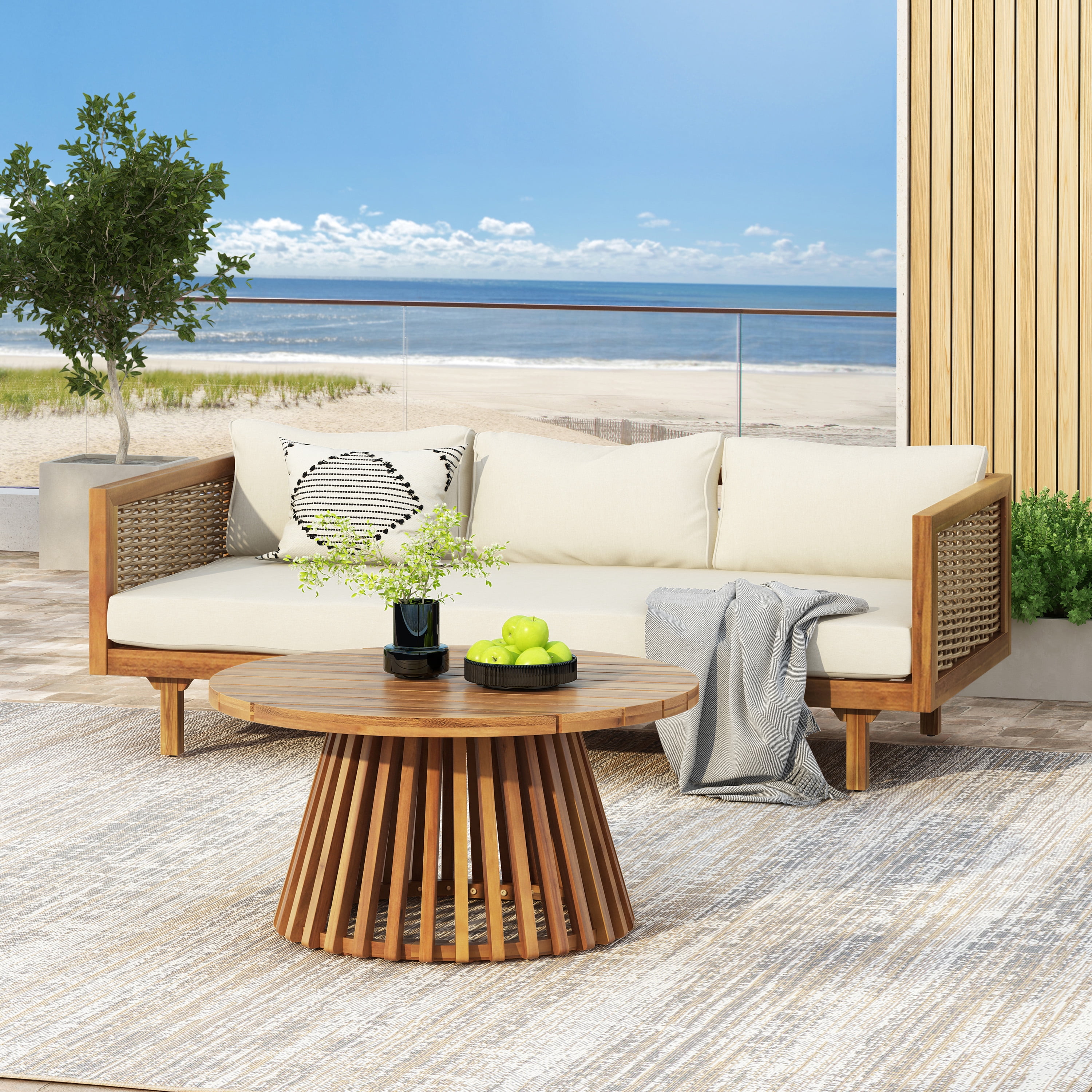 Euroco Wicker Patio Furniture Set Outdoor Rattan Sectional Sets Conversation Set - Weather-Resistant, for Garden, Patio & Deck(with Water Resistant Thick Beige Cushions)