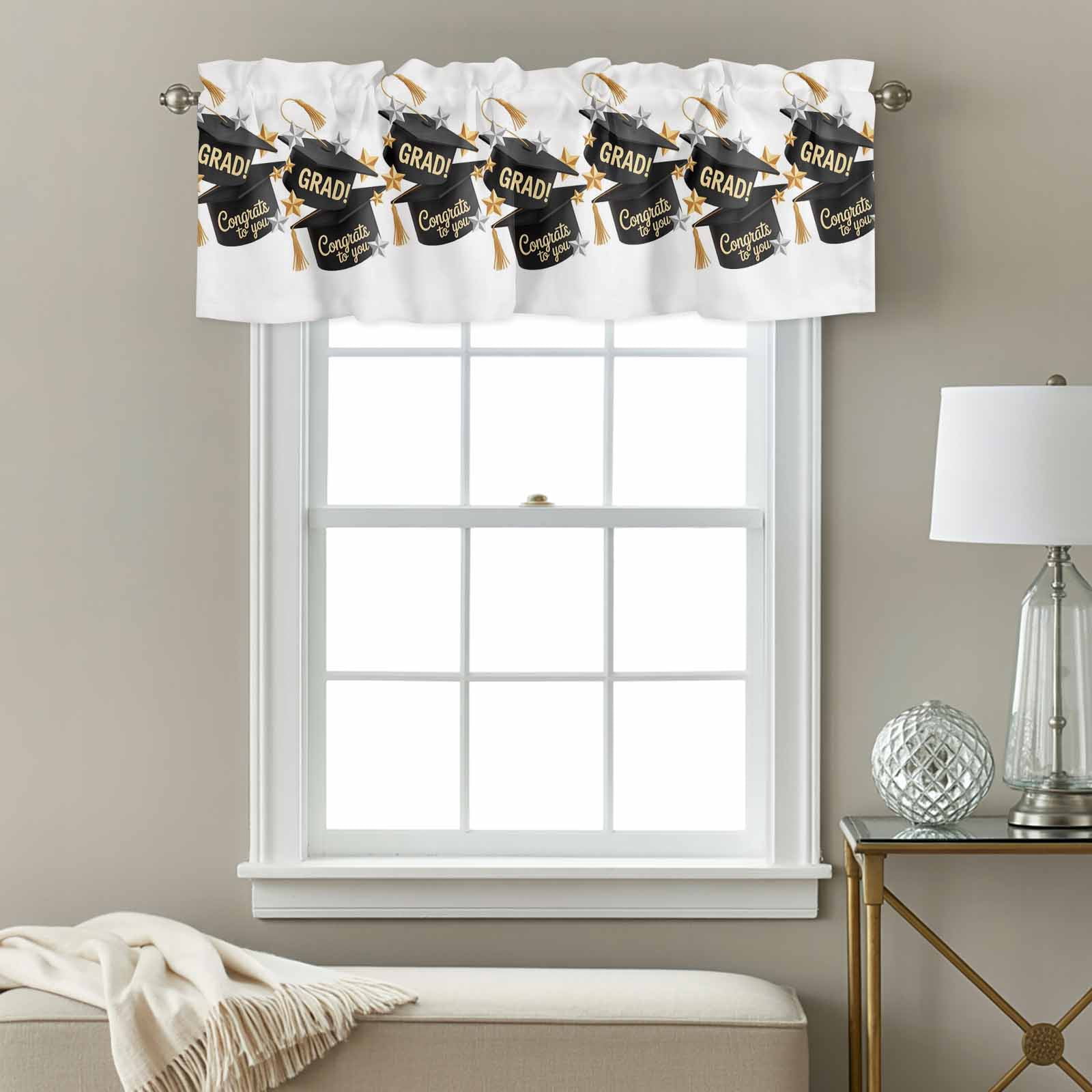 Congrats to You Valances for Windows GRAD Graduation Hat Three-Dimensional Stars Rod Pocket Cafe Window Treatments Valance Curtains for Kitchen Bathroom Laundry Basement Windows 60"x18"