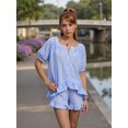 thumbnail image 4 of LMLYSoH Women Plaid Set, Short Sleeve Ruffled Shirt with Elastic Waist Shorts Summer Outfit, 4 of 7
