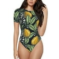 thumbnail image 2 of Uemuo Citrus Fruits Elegant Lemons Pattern Women's One Piece Short Sleeve Swimsuit Rash Guard Surfing Modest Quick-drying Swimsuit Beach Essentials-XX-Large, 2 of 9