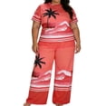 thumbnail image 2 of Mifsaly 2 Piece Sets for Women Summer Tropical Print Oversized Matching Lounge Set Short Sleeve T-Shirt and Wide Leg Pants Fashion Vacation Travel Outfits S, 2 of 7