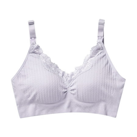 

Women s Nursing Bras Lace Edge No Underwire Breast Feeding Bra Solid Color Front Buckle Underwear