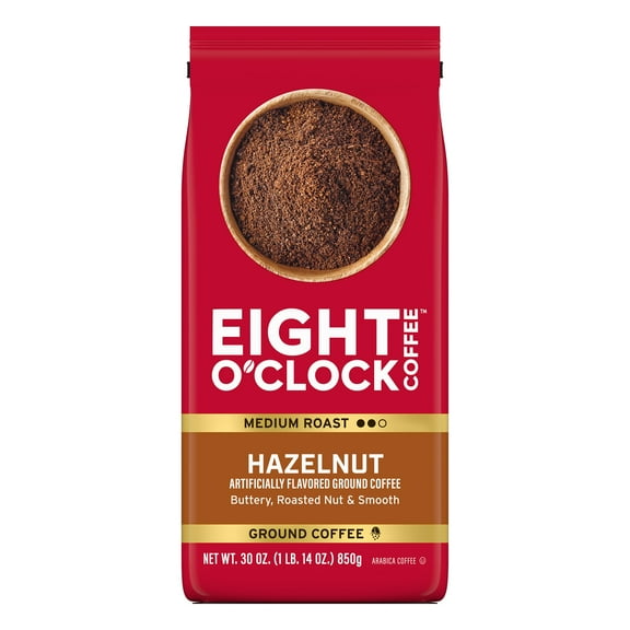 Eight O'Clock Coffee Hazelnut, 30 Ounce (Pack of 1), Medium Roast, Ground Coffee, Buttery, Smooth & Nutty, 100% Arabica