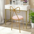 thumbnail image 6 of Vanity Stool Chair for Makeup Dressing Table Makeup Chair Pink Vanity Velvet Chair Velvet Butterfly Accent Chair Cute Girls Bow Knot Backrest Chair, 6 of 11
