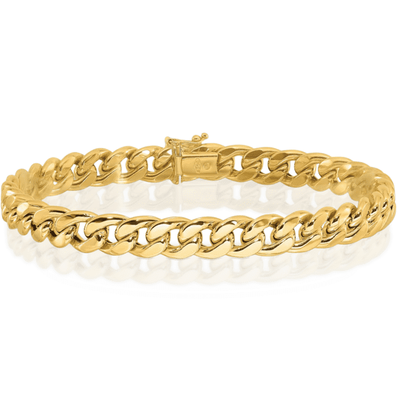 14K Solid Yellow Gold Curb Link Mens Chain Bracelet