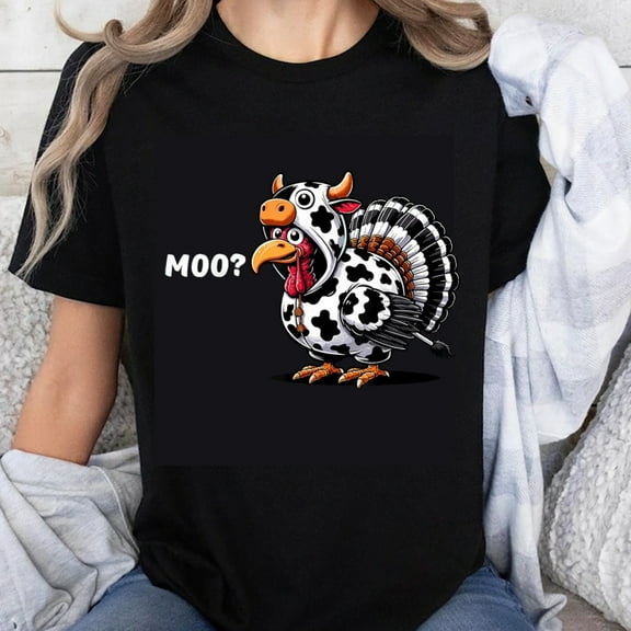 100% Cotton Moo Turkey Cow Animal Funny Thanksgiving Halloween Shirt for Women Men Unisex Casual T-Shirt