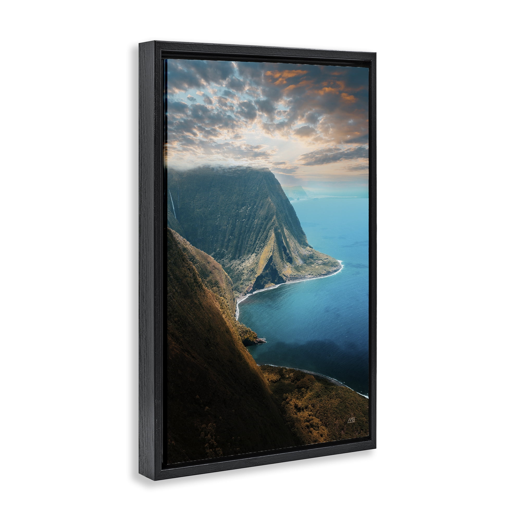 Stupell Industries Hawaiian Coast Cliffs Landscape & Nature Photography Black Floater Framed Canvas Art Print Wall Art, 21 x 31